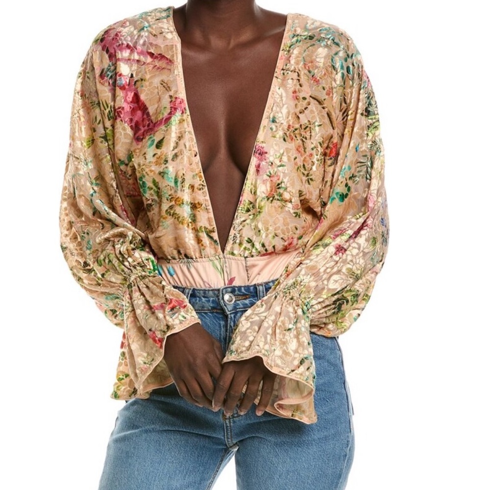 Floral tan luxury bodysuit | Size Small